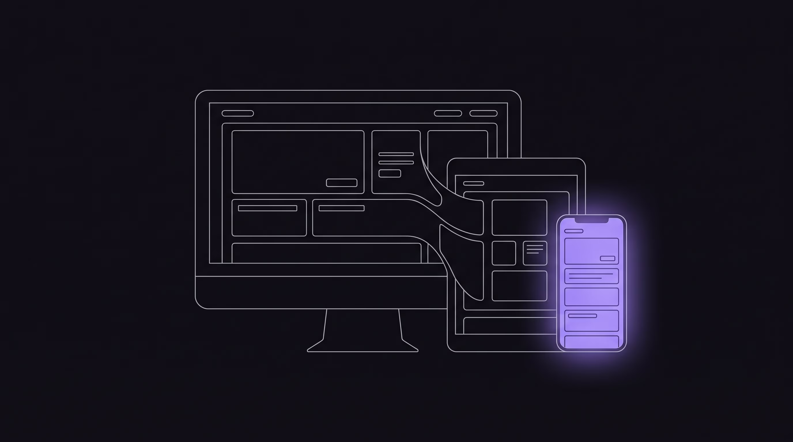 Illustration — la même interface fluide sur ordinateur, tablette et mobile