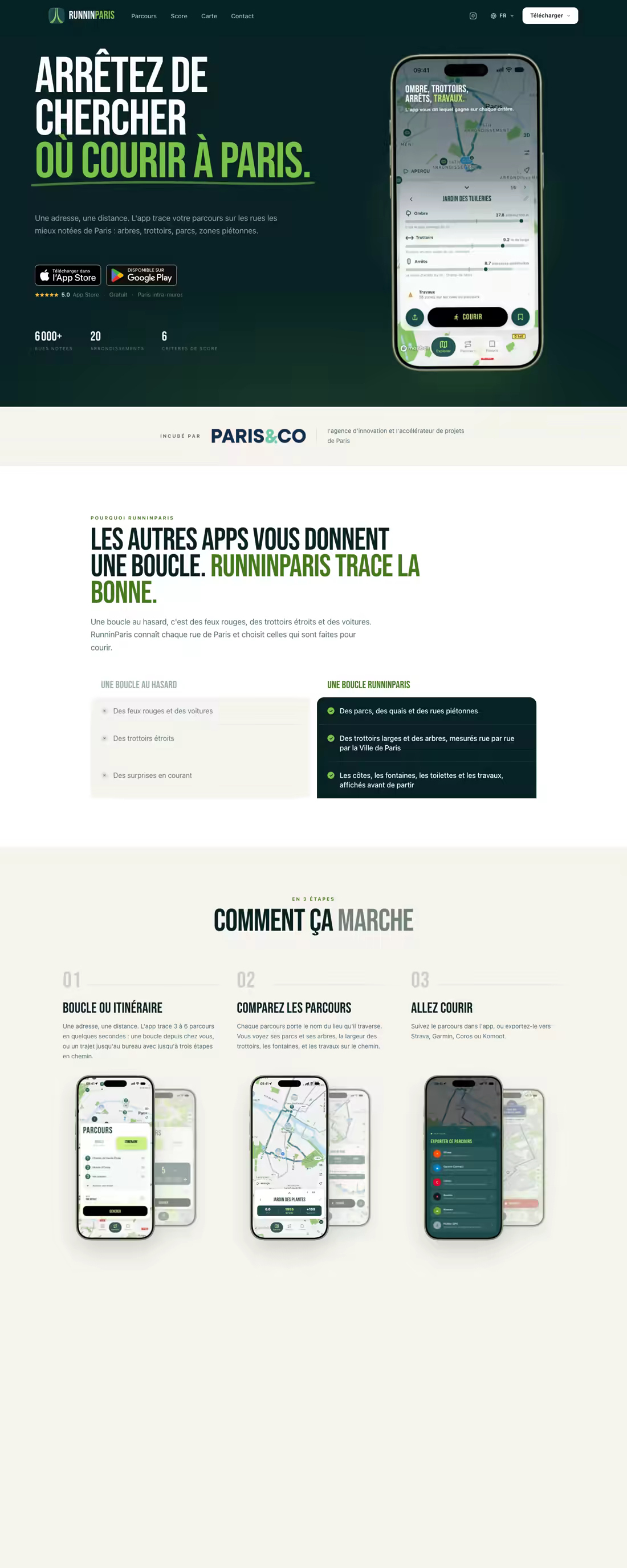 Screenshot of the RunninParis website