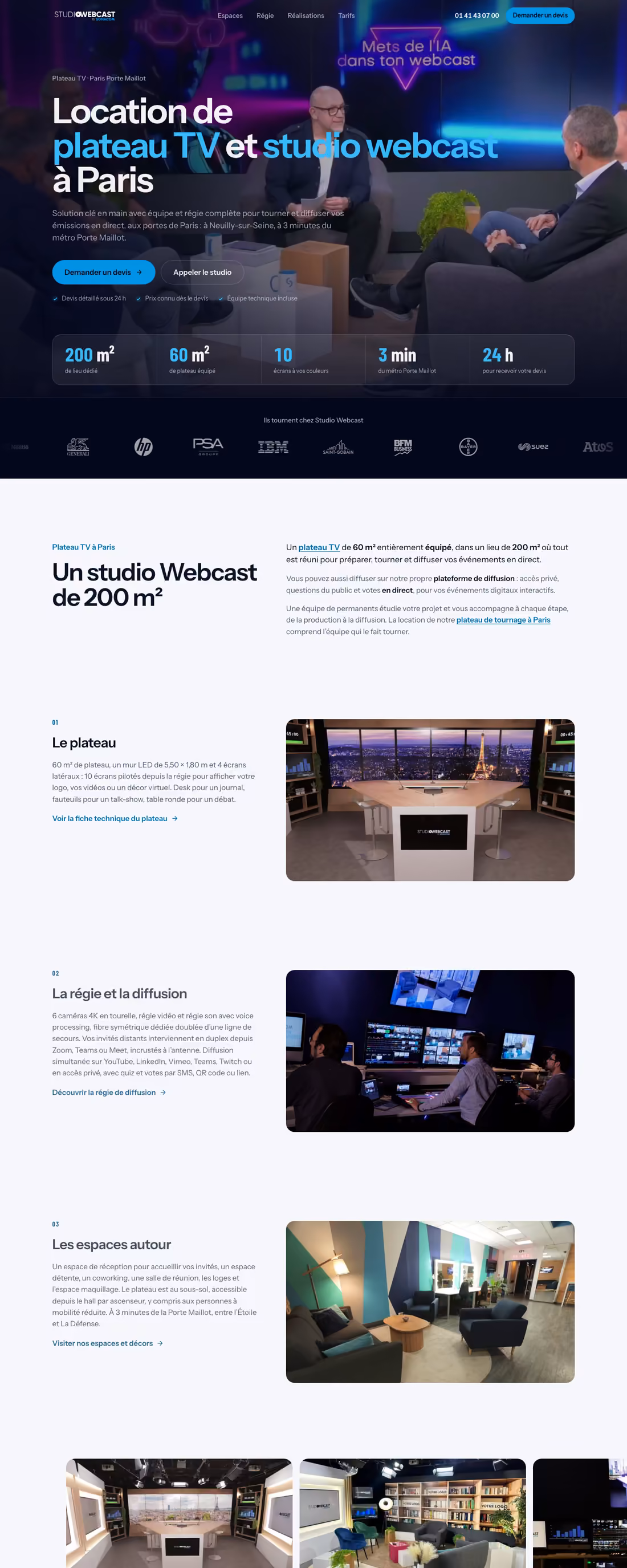 Capture du site Studio Webcast