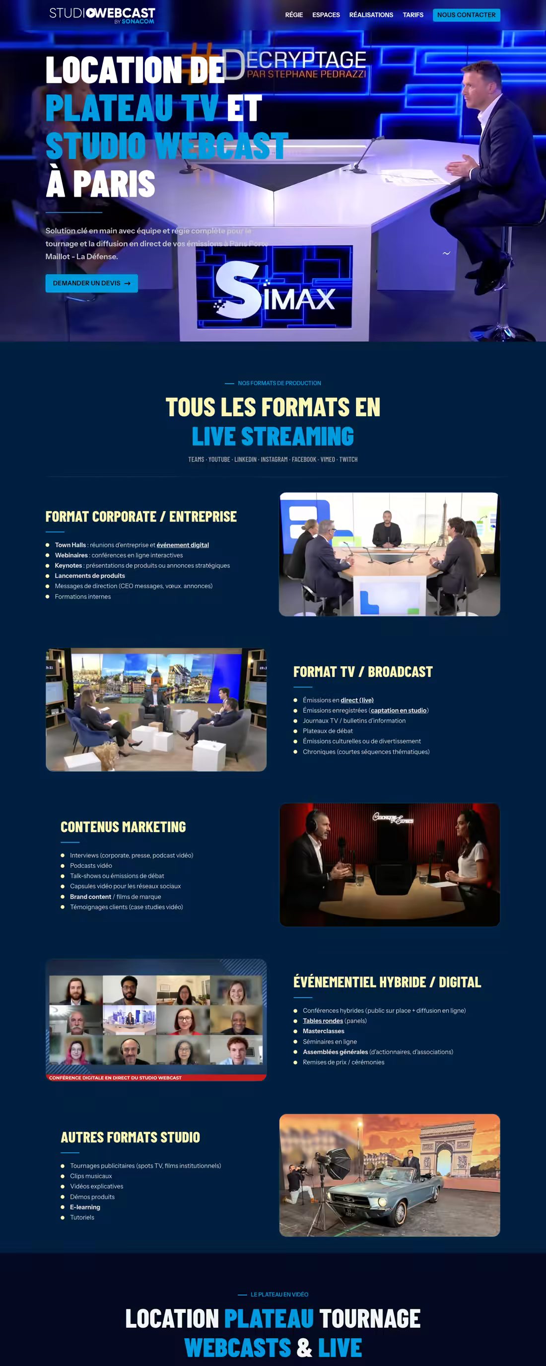 Screenshot of the Studio Webcast website